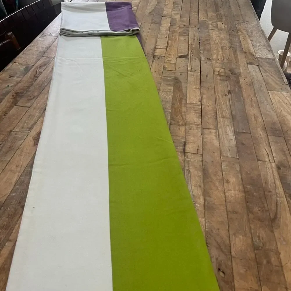 Addition Bedspread Blanket Beige Purple Green Color Block Reversible Wool Front